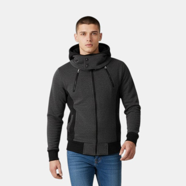 Men’s Hooded Zip Up Jacket with Color Block Design-Villaayr