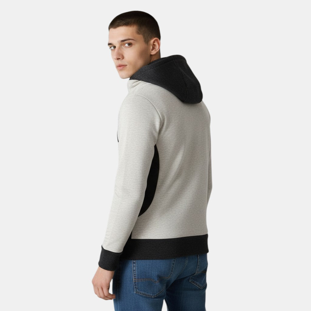 Men’s Hooded Zip Up Jacket with Color Block Design-Villaayr