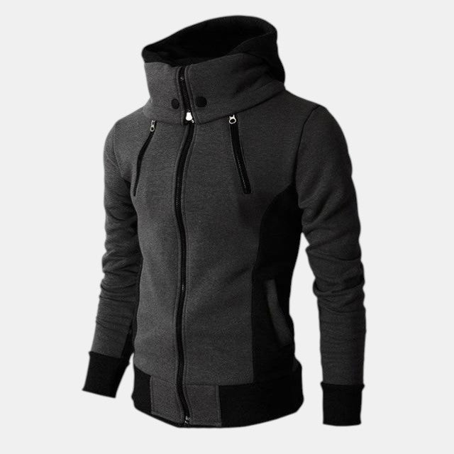 Men’s Hooded Zip Up Jacket with Color Block Design-Villaayr