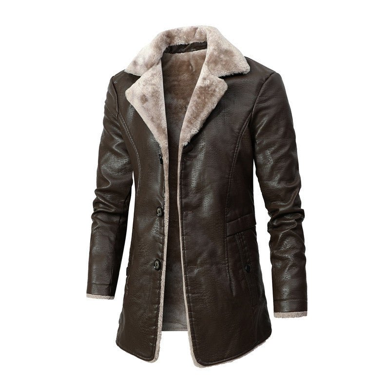 Men’s Leather Coat with Fur Lining and Button Front-Villaayr