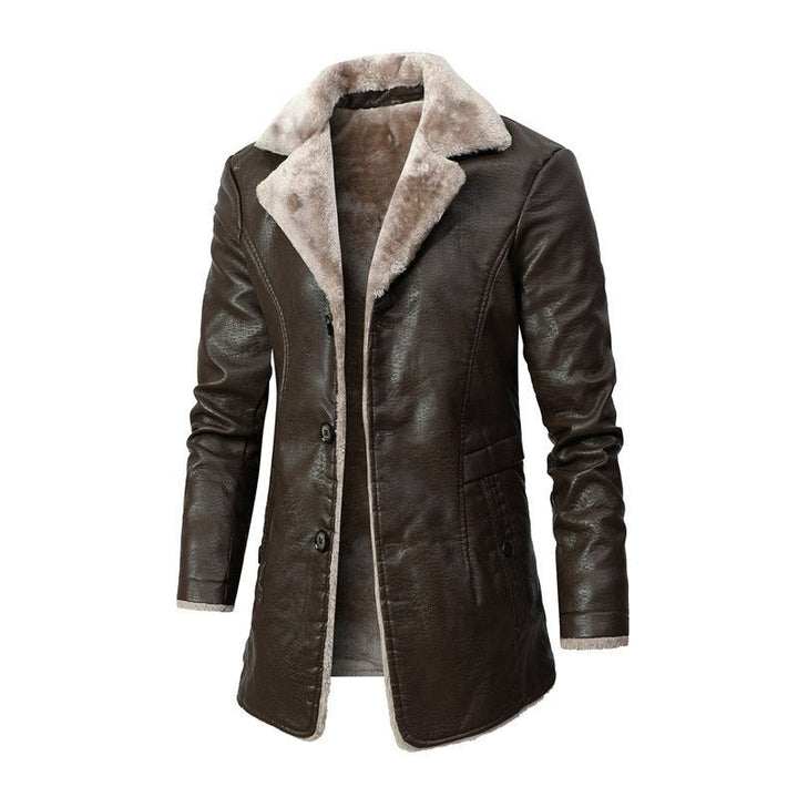 Men’s Leather Coat with Fur Lining and Button Front-Villaayr