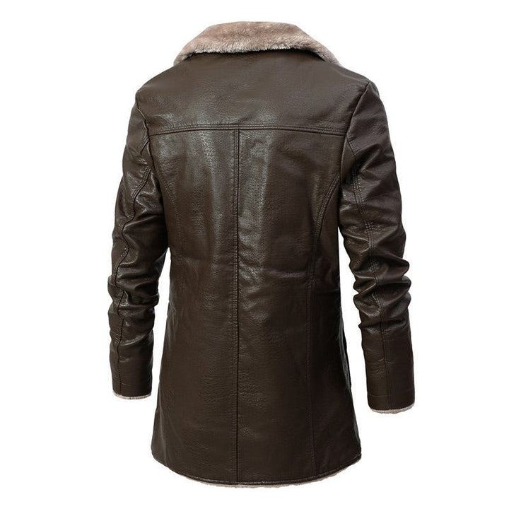 Men’s Leather Coat with Fur Lining and Button Front-Villaayr