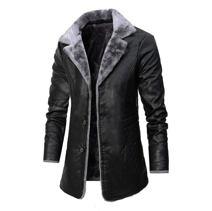 Men’s Leather Coat with Fur Lining and Button Front-Villaayr