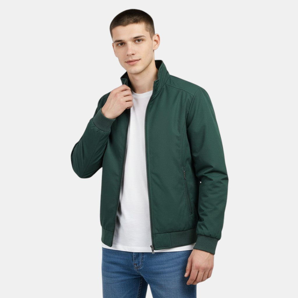 Men’s Lightweight Zip Up Jacket with Stand Collar-Villaayr