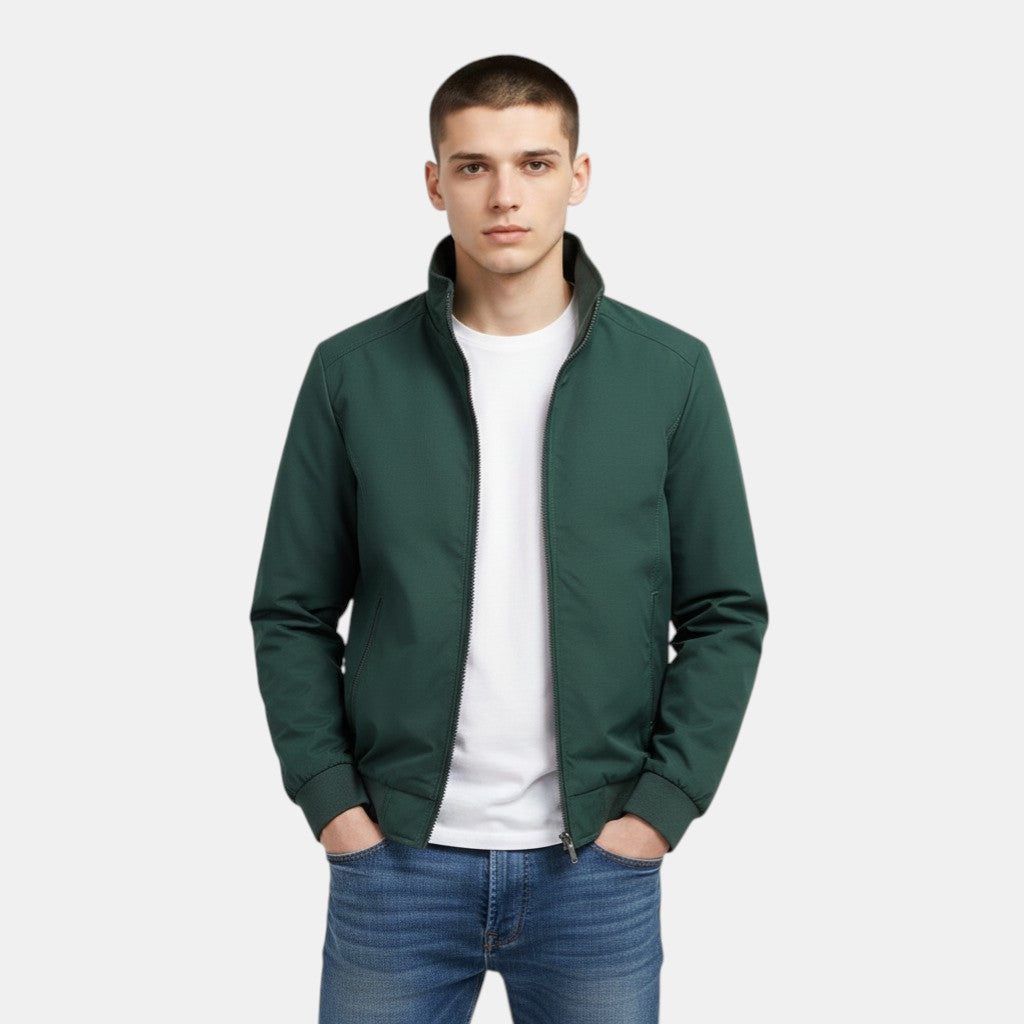 Men’s Lightweight Zip Up Jacket with Stand Collar-Villaayr