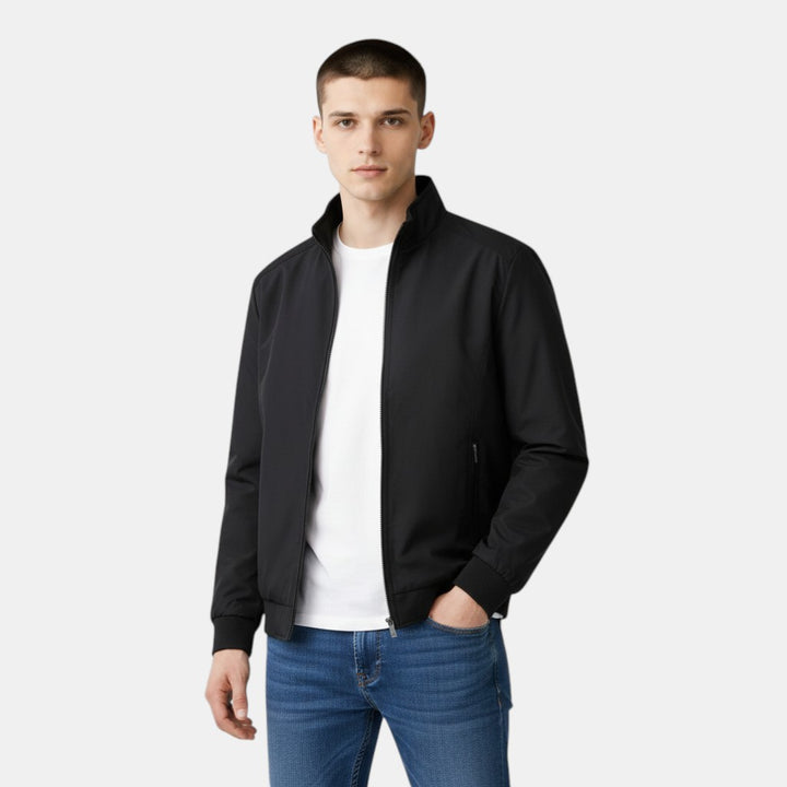 Men’s Lightweight Zip Up Jacket with Stand Collar-Villaayr