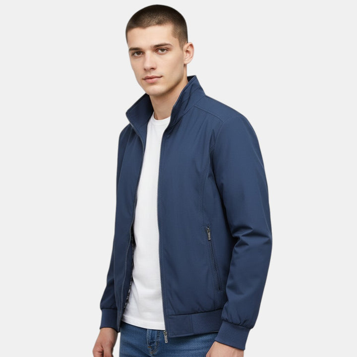 Men’s Lightweight Zip Up Jacket with Stand Collar-Villaayr