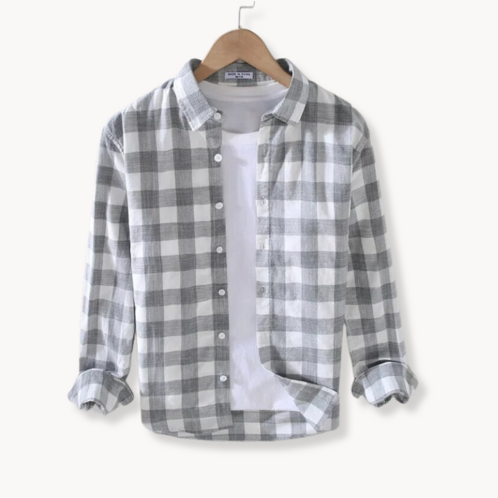Men’s Long Sleeve Checkered Cotton Shirt with Button-Villaayr