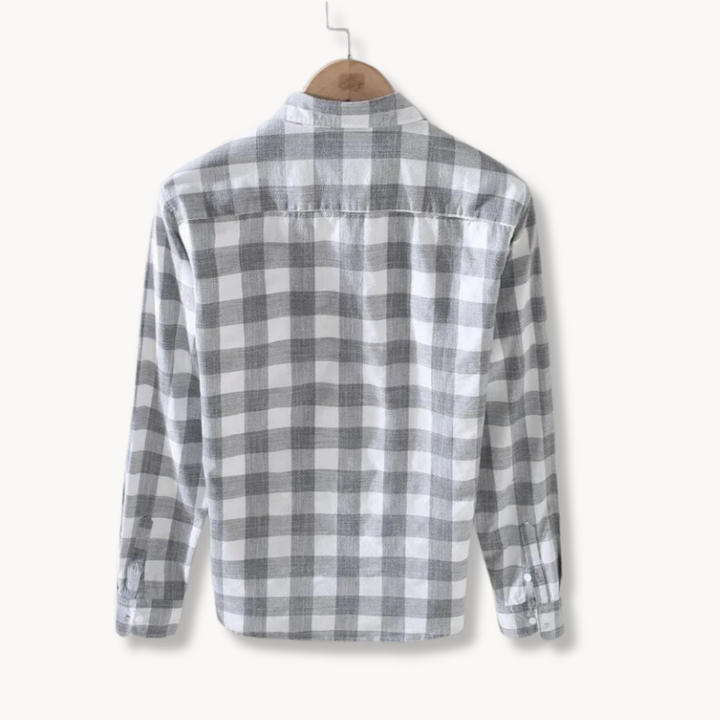 Men’s Long Sleeve Checkered Cotton Shirt with Button-Villaayr
