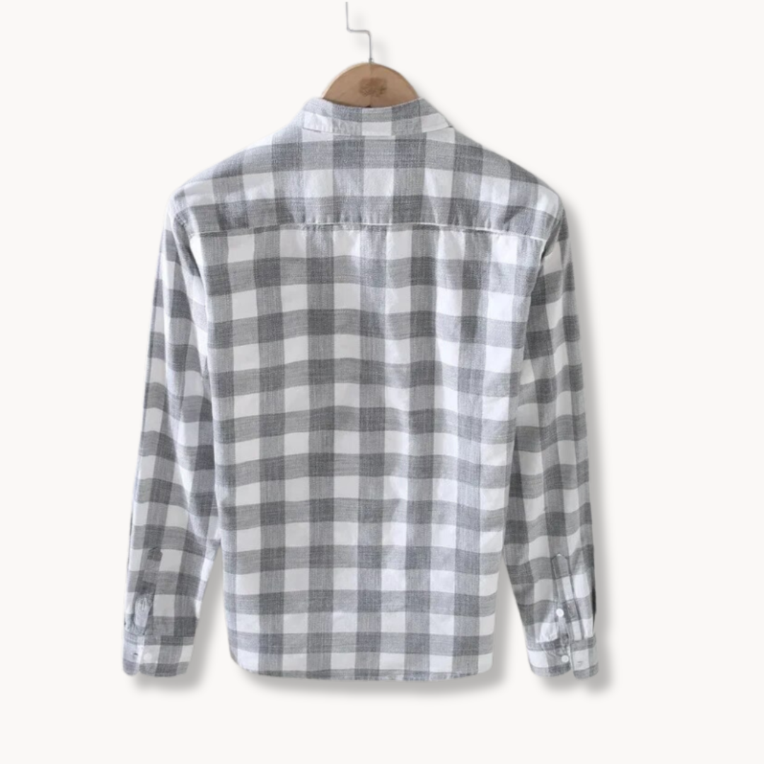 Men’s Long Sleeve Checkered Shirt in Pure Cotton with Button Closure-villaayr.com