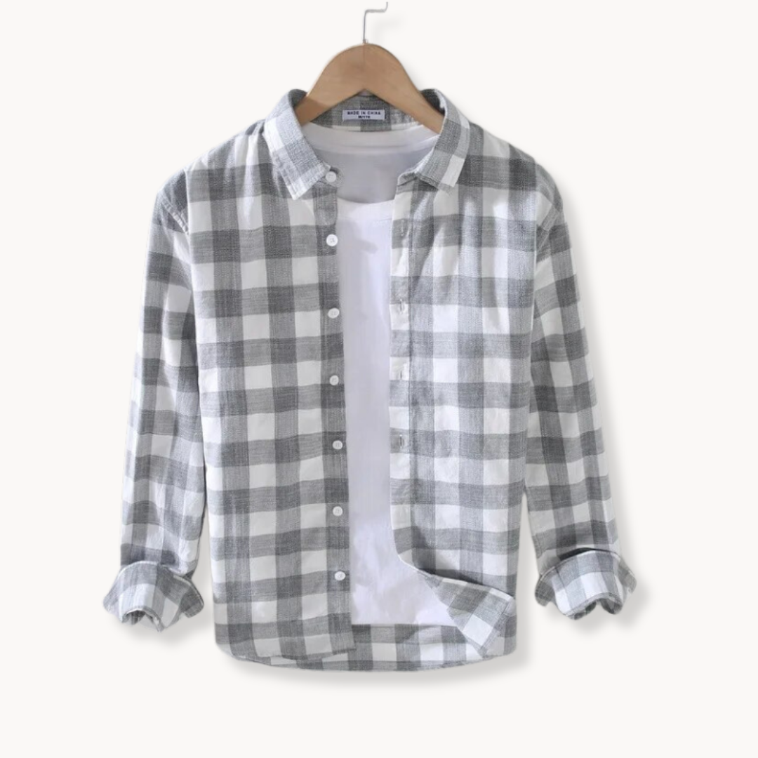 Men’s Long Sleeve Checkered Shirt in Pure Cotton with Button Closure-villaayr.com