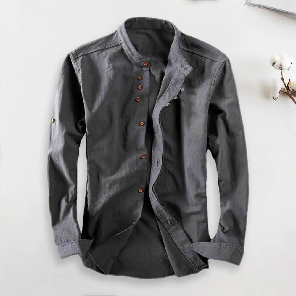 Men’s Long Sleeve Shirt with Stand Collar-Villaayr