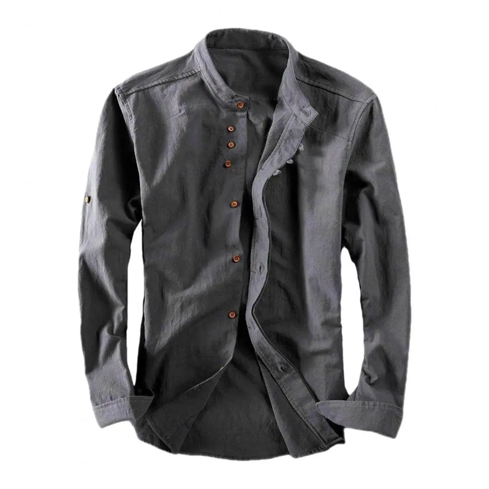 Men’s Long Sleeve Shirt with Stand Collar-Villaayr