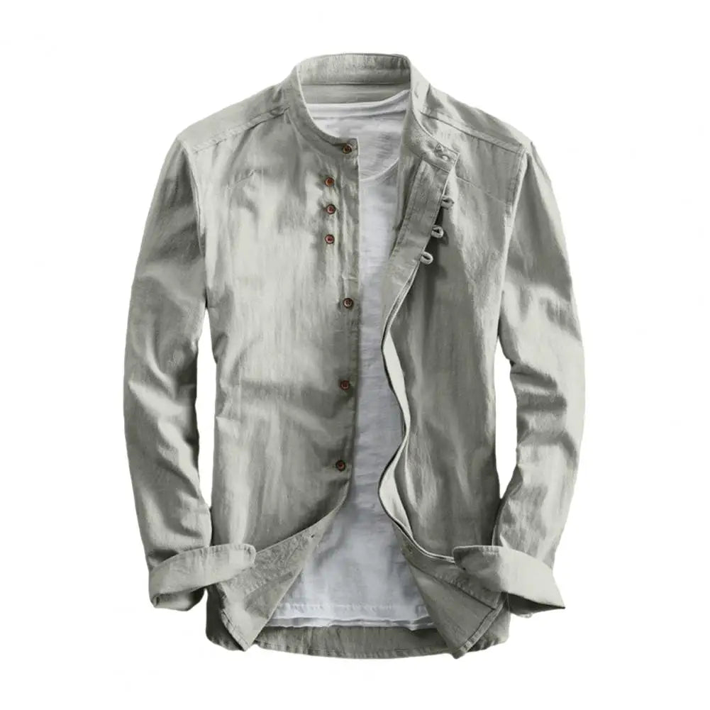 Men’s Long Sleeve Shirt with Stand Collar-Villaayr