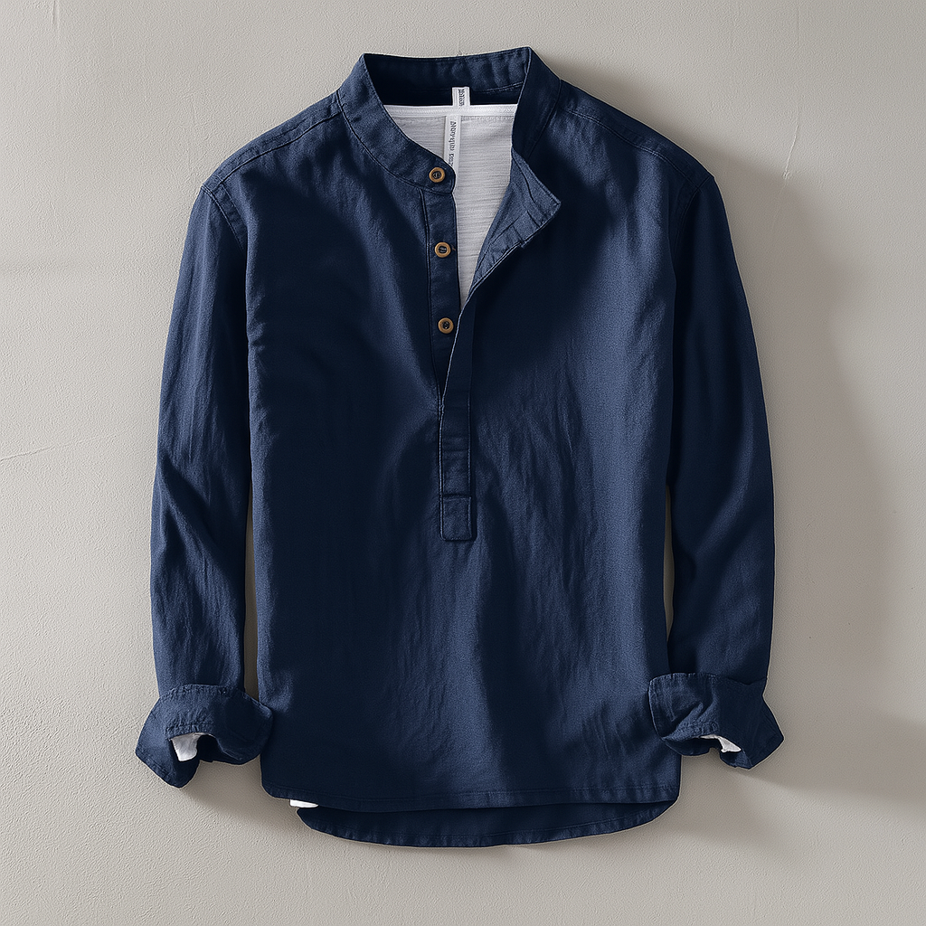Men’s Mandarin Collar Shirt with Half Button Placket-Villaayr