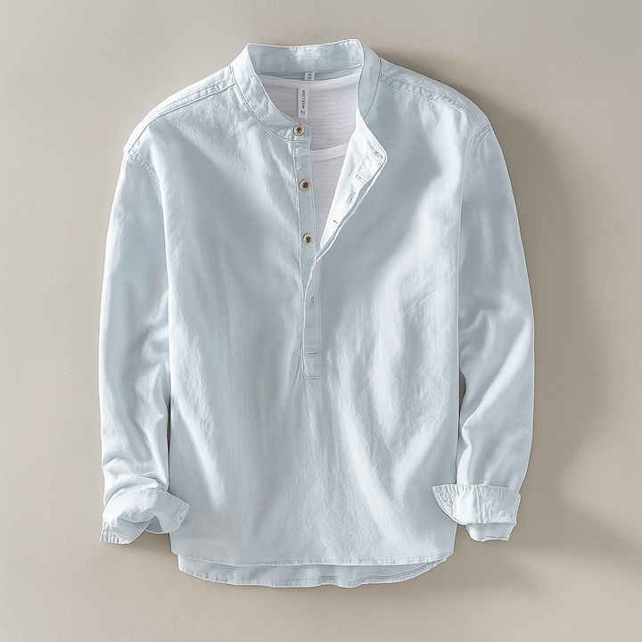 Men’s Mandarin Collar Shirt with Half Button Placket-Villaayr