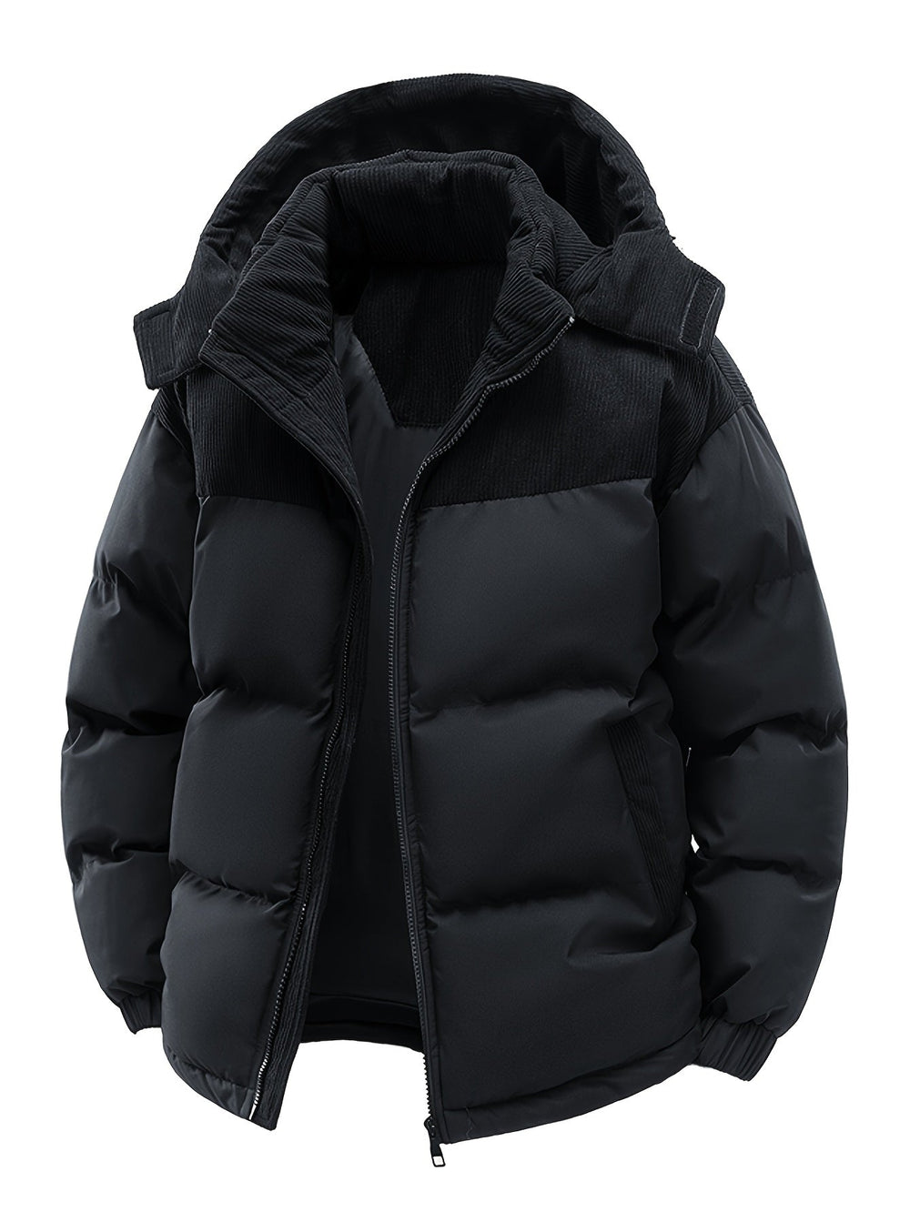 Men’s Padded Hooded Jacket with Zip Closure-Villaayr