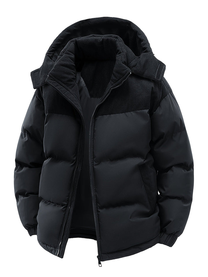 Men’s Padded Hooded Jacket with Zip Closure-Villaayr