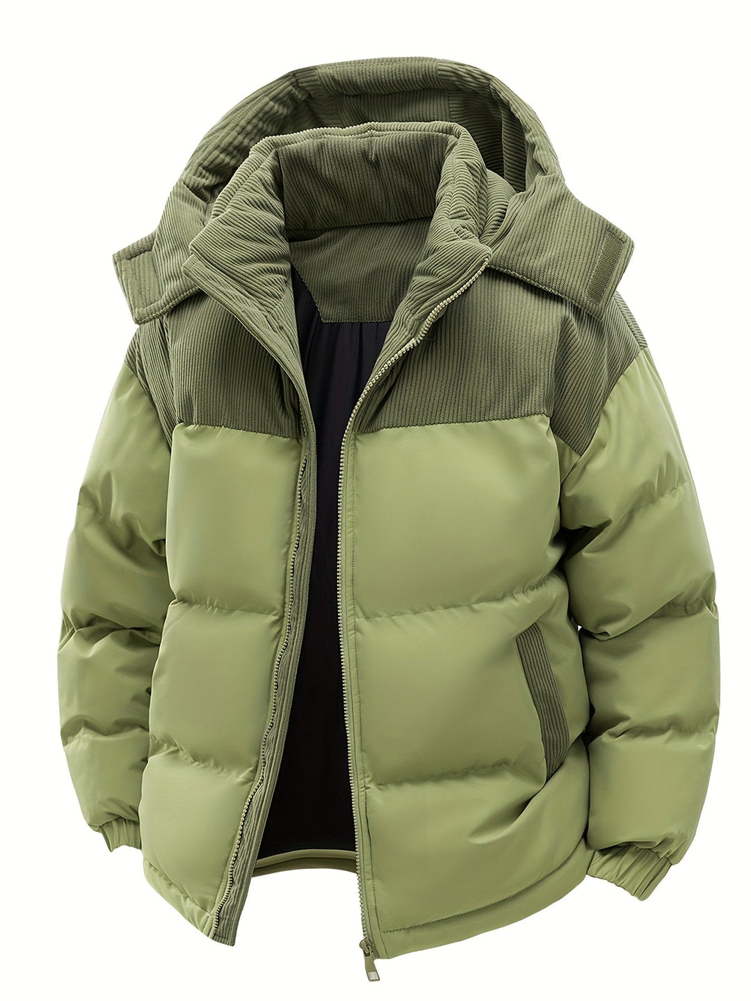 Men’s Padded Hooded Jacket with Zip Closure-Villaayr