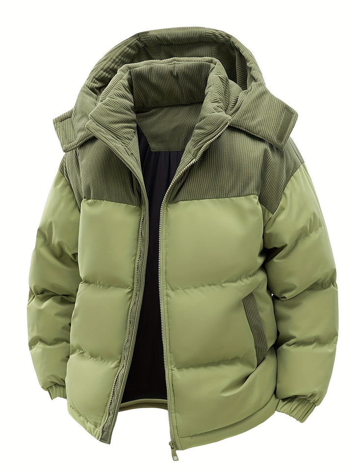 Men’s Padded Hooded Jacket with Zip Closure-Villaayr