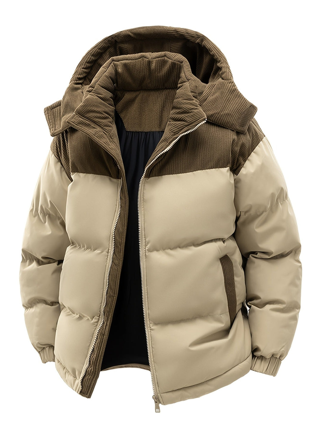 Men’s Padded Hooded Jacket with Zip Closure-Villaayr