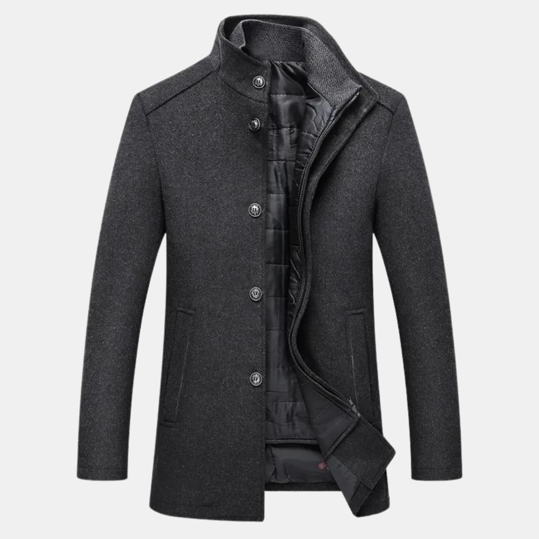 Men’s Stand Collar Jacket with Button Closure-Villaayr