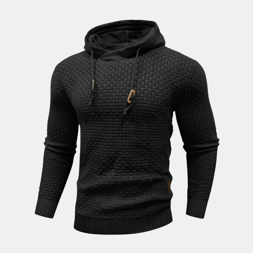 Men’s Textured Knit Hoodie with Drawstring Hood-Villaayr