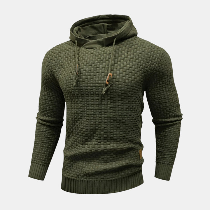Men’s Textured Knit Hoodie with Drawstring Hood-Villaayr