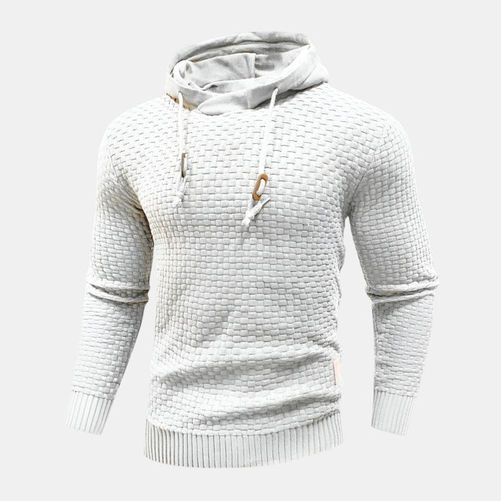 Men’s Textured Knit Hoodie with Drawstring Hood-Villaayr