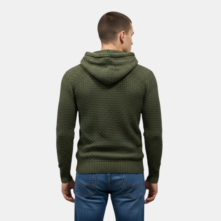 Men’s Textured Knit Hoodie with Drawstring Hood-Villaayr