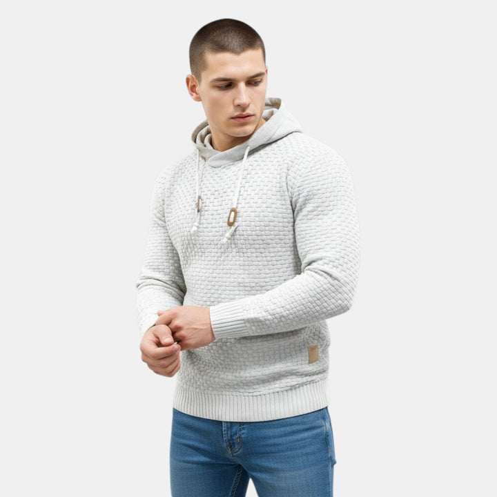 Men’s Textured Knit Hoodie with Drawstring Hood-Villaayr
