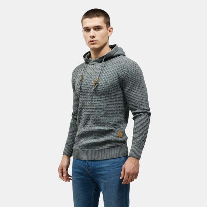 Men’s Textured Knit Hoodie with Drawstring Hood-Villaayr