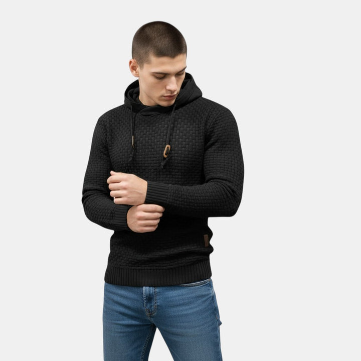 Men’s Textured Knit Hoodie with Drawstring Hood-Villaayr