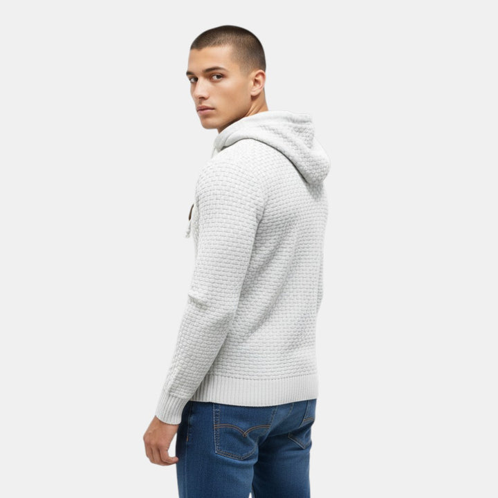 Men’s Textured Knit Hoodie with Drawstring Hood-Villaayr