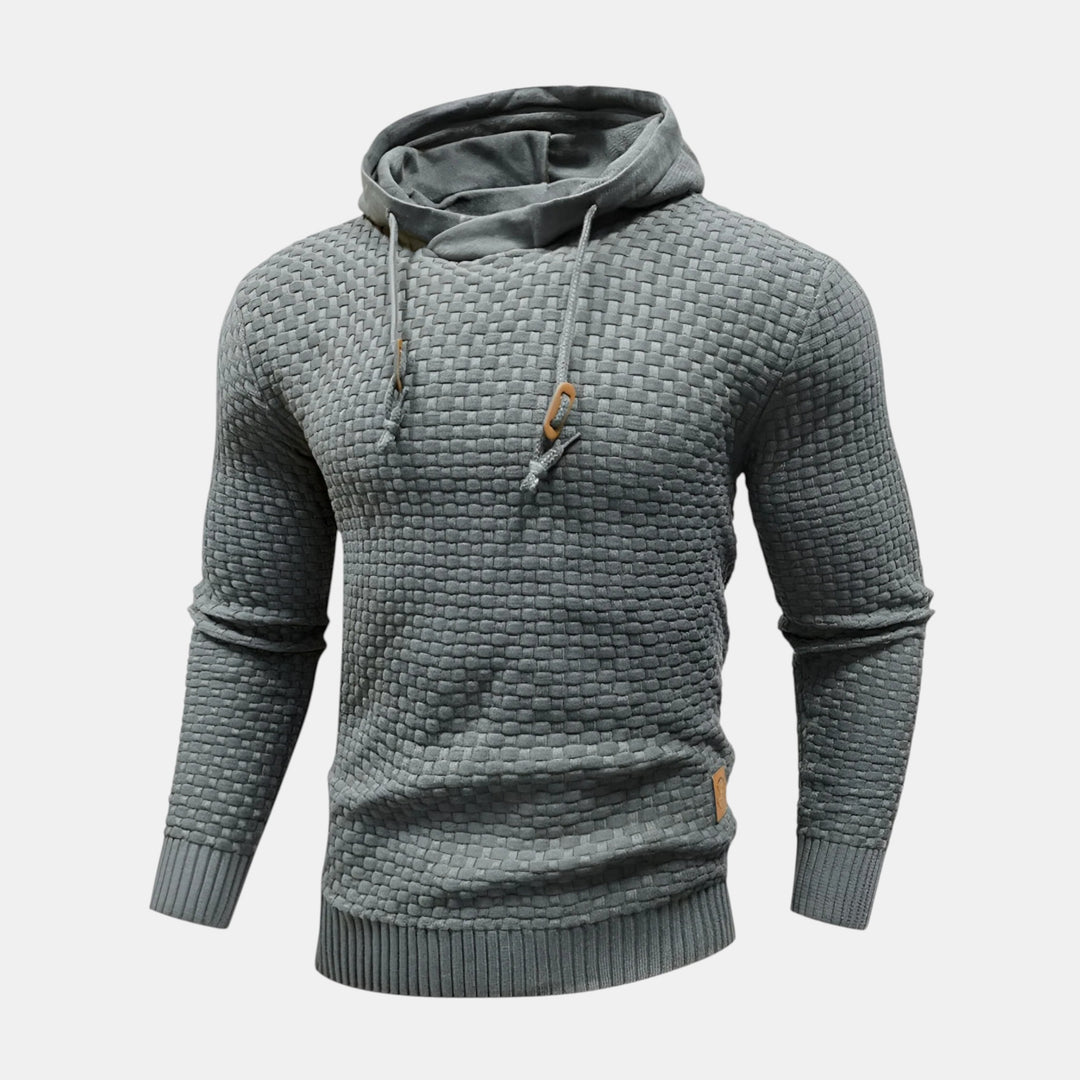 Men’s Textured Knit Hoodie with Drawstring Hood-Villaayr