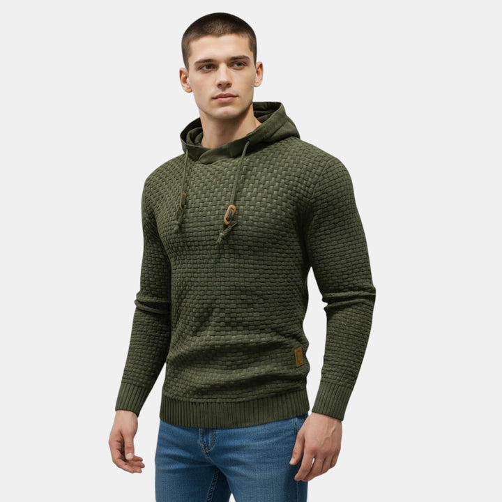 Men’s Textured Knit Hoodie with Drawstring Hood-Villaayr