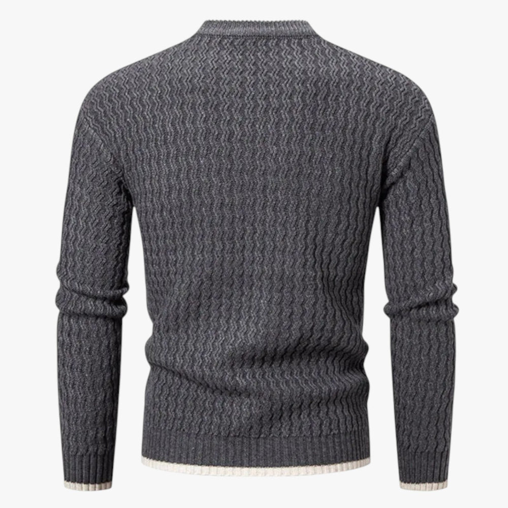 Men’s Textured Knit Sweater with Crew Neck and Long Sleeve-Villaayr