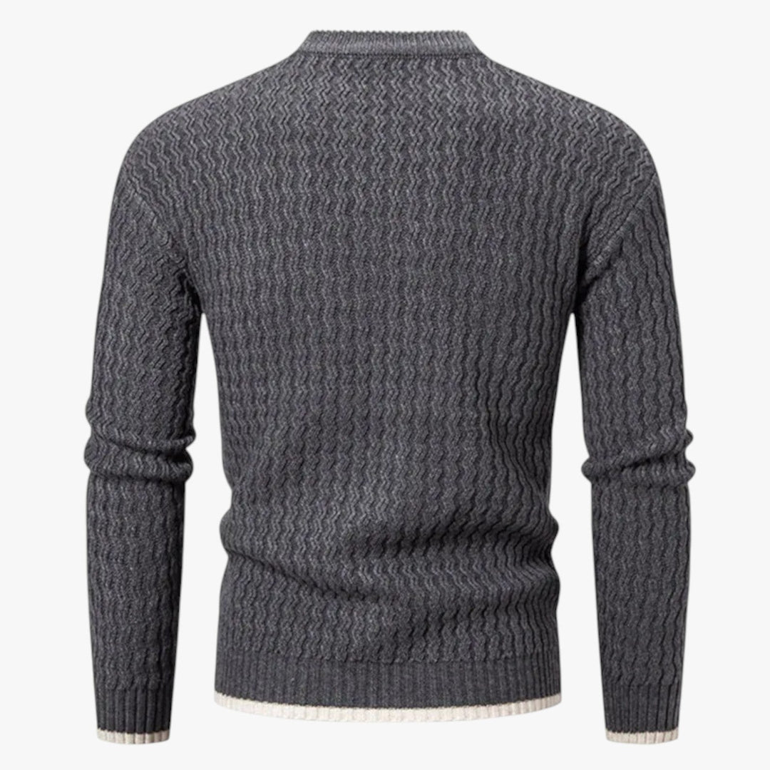 Men’s Textured Knit Sweater with Crew Neck and Long Sleeve-Villaayr