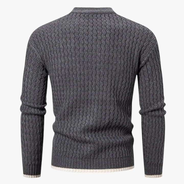 Men’s Textured Knit Sweater with Crew Neck and Long Sleeve-Villaayr