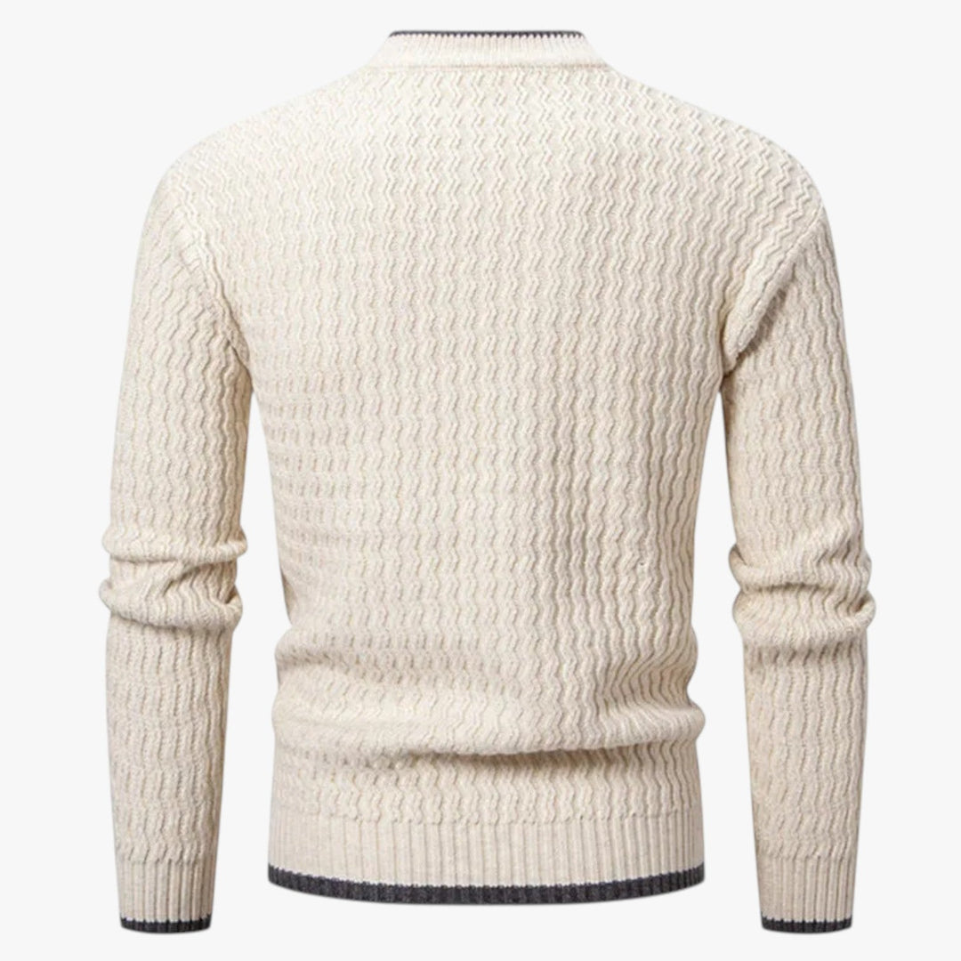 Men’s Textured Knit Sweater with Crew Neck and Long Sleeve-Villaayr