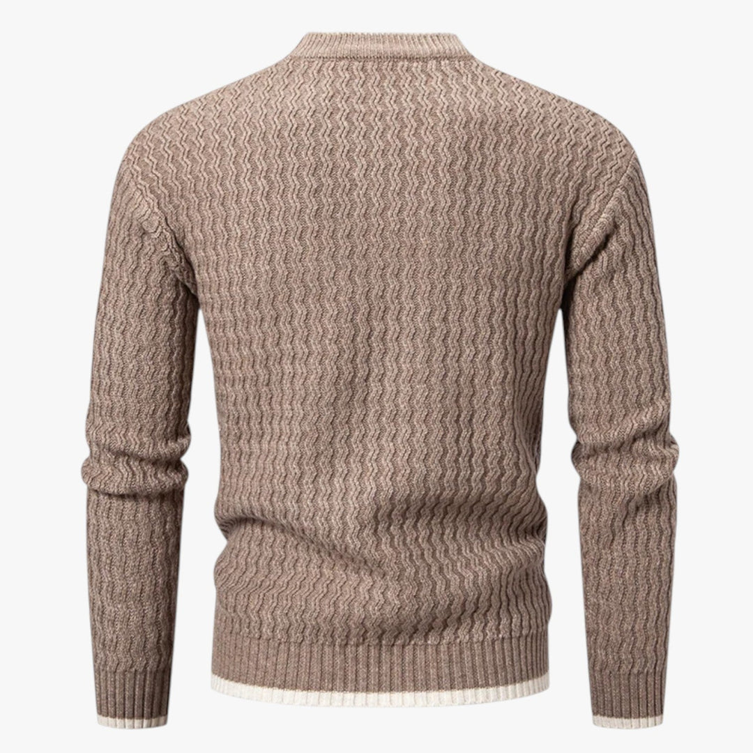 Men’s Textured Knit Sweater with Crew Neck and Long Sleeve-Villaayr