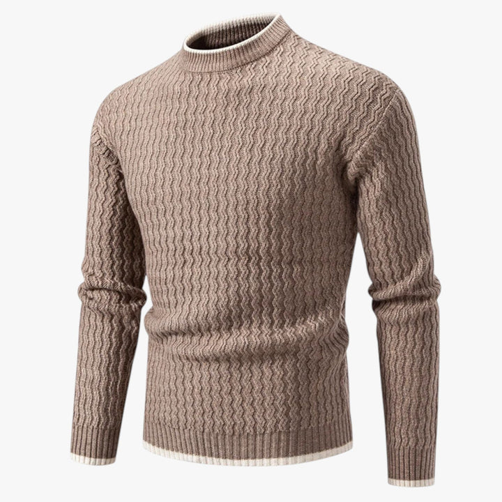 Men’s Textured Knit Sweater with Crew Neck and Long Sleeve-Villaayr