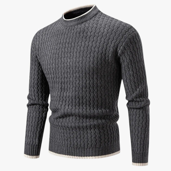 Men’s Textured Knit Sweater with Crew Neck and Long Sleeve-Villaayr