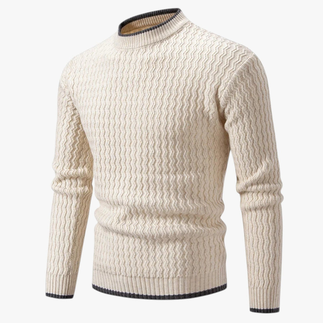 Men’s Textured Knit Sweater with Crew Neck and Long Sleeve-Villaayr