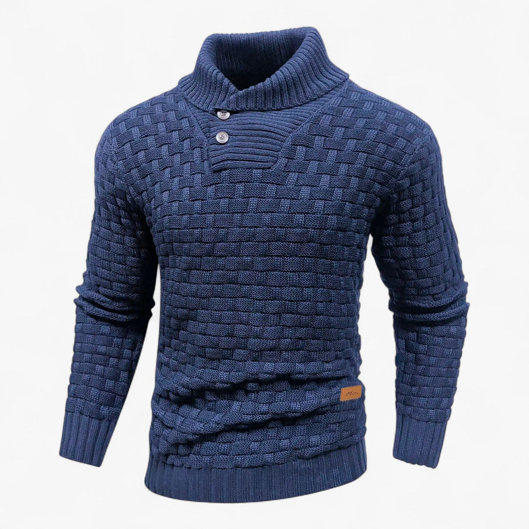 Men’s Textured Knit Sweater with High Neck Button-Villaayr