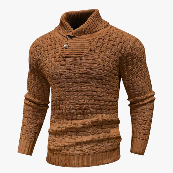 Men’s Textured Knit Sweater with High Neck Button-Villaayr