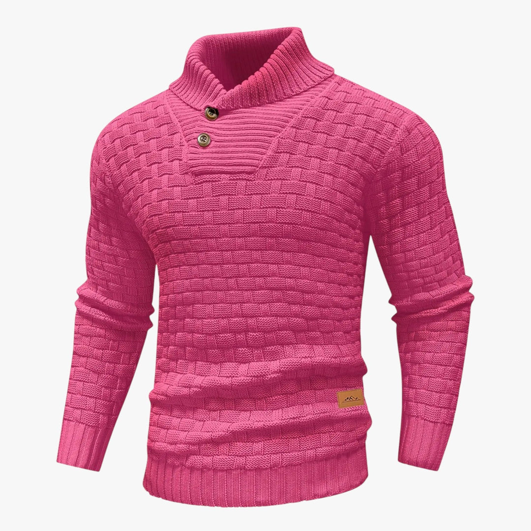 Men’s Textured Knit Sweater with High Neck Button-Villaayr