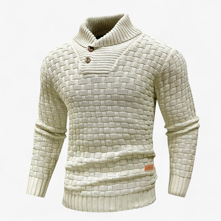 Men’s Textured Knit Sweater with High Neck Button-Villaayr