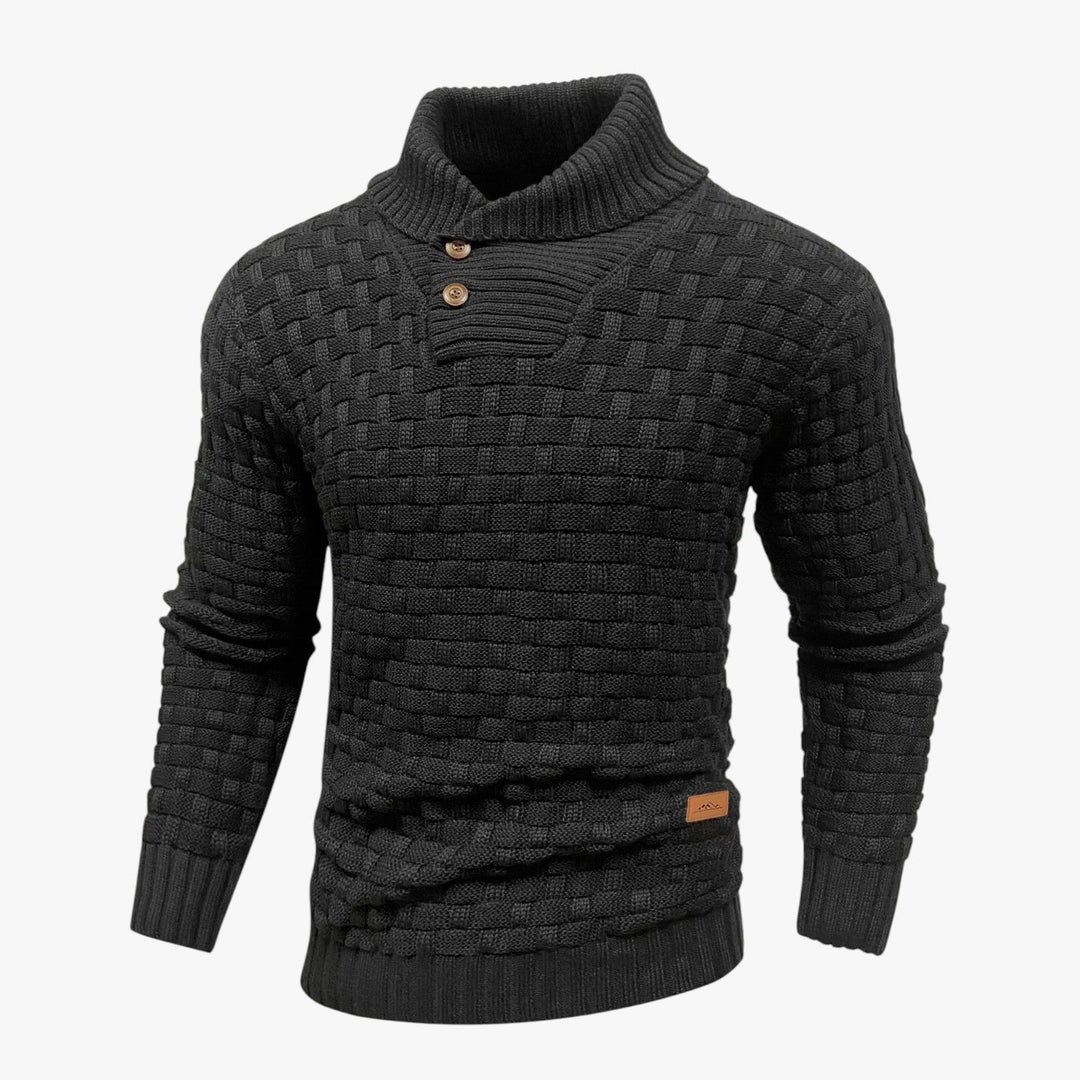 Men’s Textured Knit Sweater with High Neck Button-Villaayr