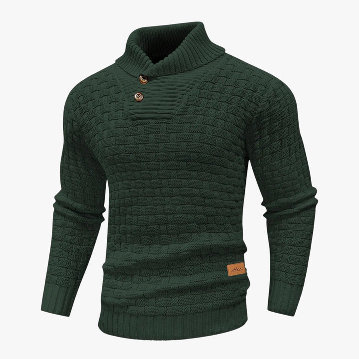 Men’s Textured Knit Sweater with High Neck Button-Villaayr
